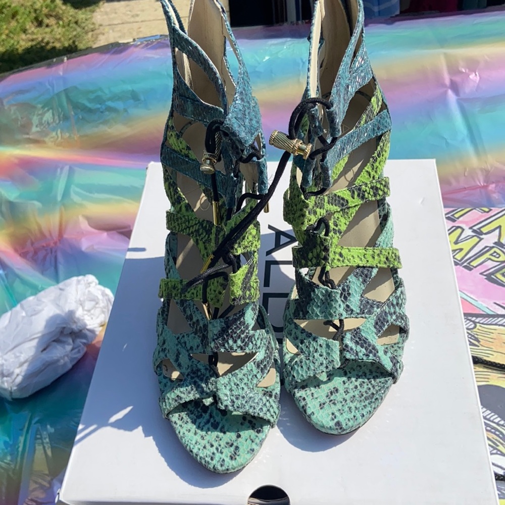 Blue and Green snakeskin sandals